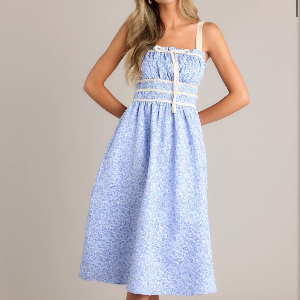 Entro PETAL WALTZ BLUE FLORAL JACQUARD MIDI DRESS